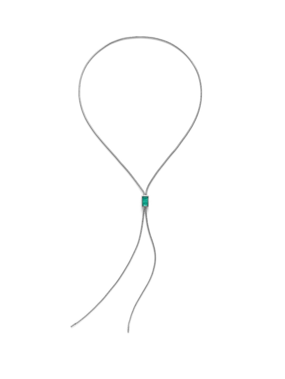 Close-up of the Luciana Necklace with a silver-toned finish