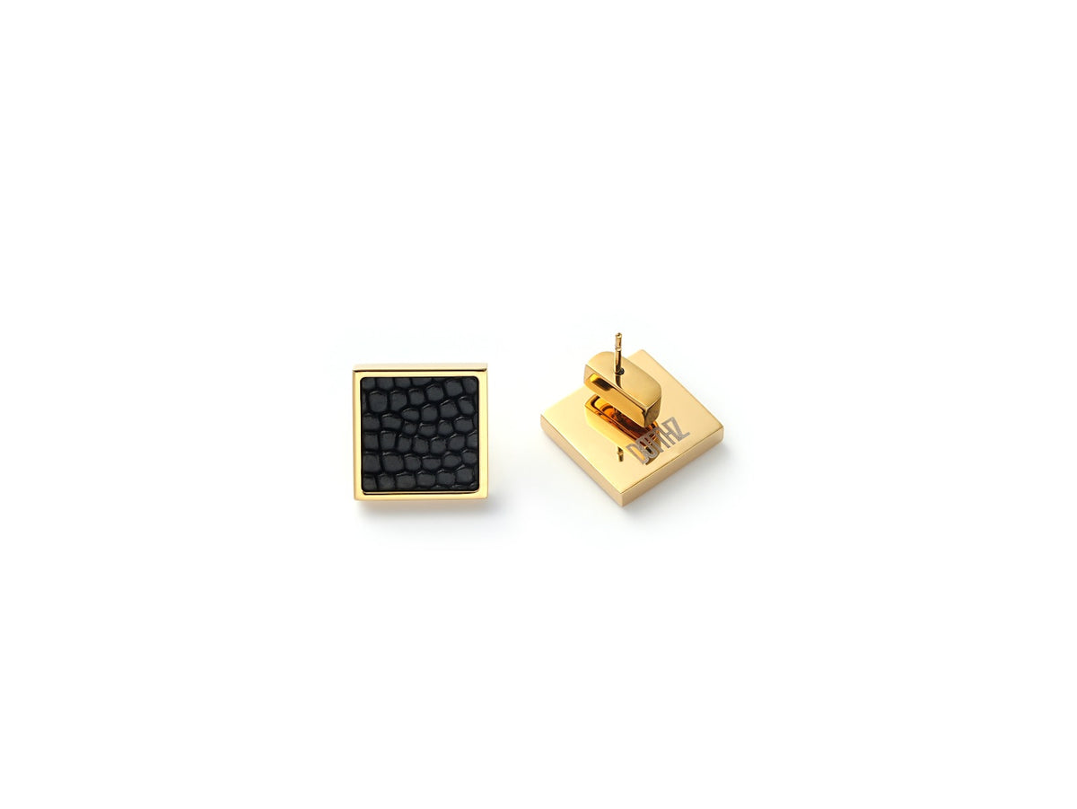 DOTTHZ Vesper Mini gold earrings with black textured leather