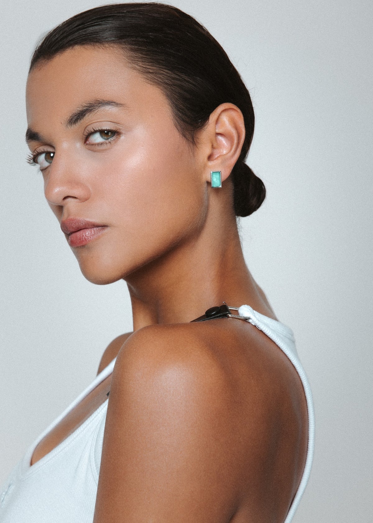 DOTTHZ Luciana rectangular green stone statement earrings